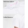 image:imageKEREDA Shool Uniform Shirts for Girls Cotton Polo Shirts Puff Sleeve with Button for Kids Golf Tennis TopsWhite