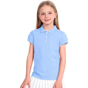 image:imageKEREDA Shool Uniform Shirts for Girls Cotton Polo Shirts Puff Sleeve with Button for Kids Golf Tennis TopsBlue