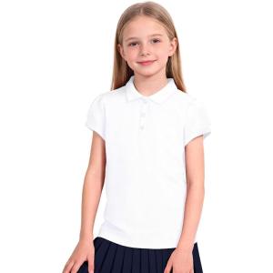 image:imageKEREDA Shool Uniform Shirts for Girls Cotton Polo Shirts Puff Sleeve with Button for Kids Golf Tennis TopsWhite